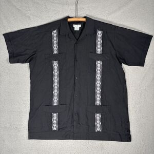 Tropical Breeze Shirt Men’s Size XL Button Up Camp Cigar Cuba Black Embroidered